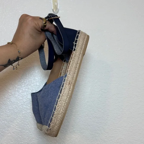 Old Navy Blue Espadrille Ankle-Strap Flats - Picture 2 of 8